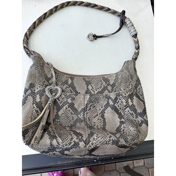 Brighton Snake Print Leather Large Shoulder Bag w Charm Braided Handle - Picture 11 of 11